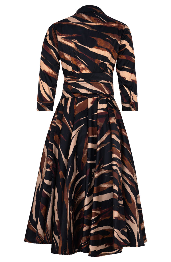 Aster Dress Shirt Collar 3/4 Sleeve Midi Length Poliamide Taffta (Multi Zebra Dark)