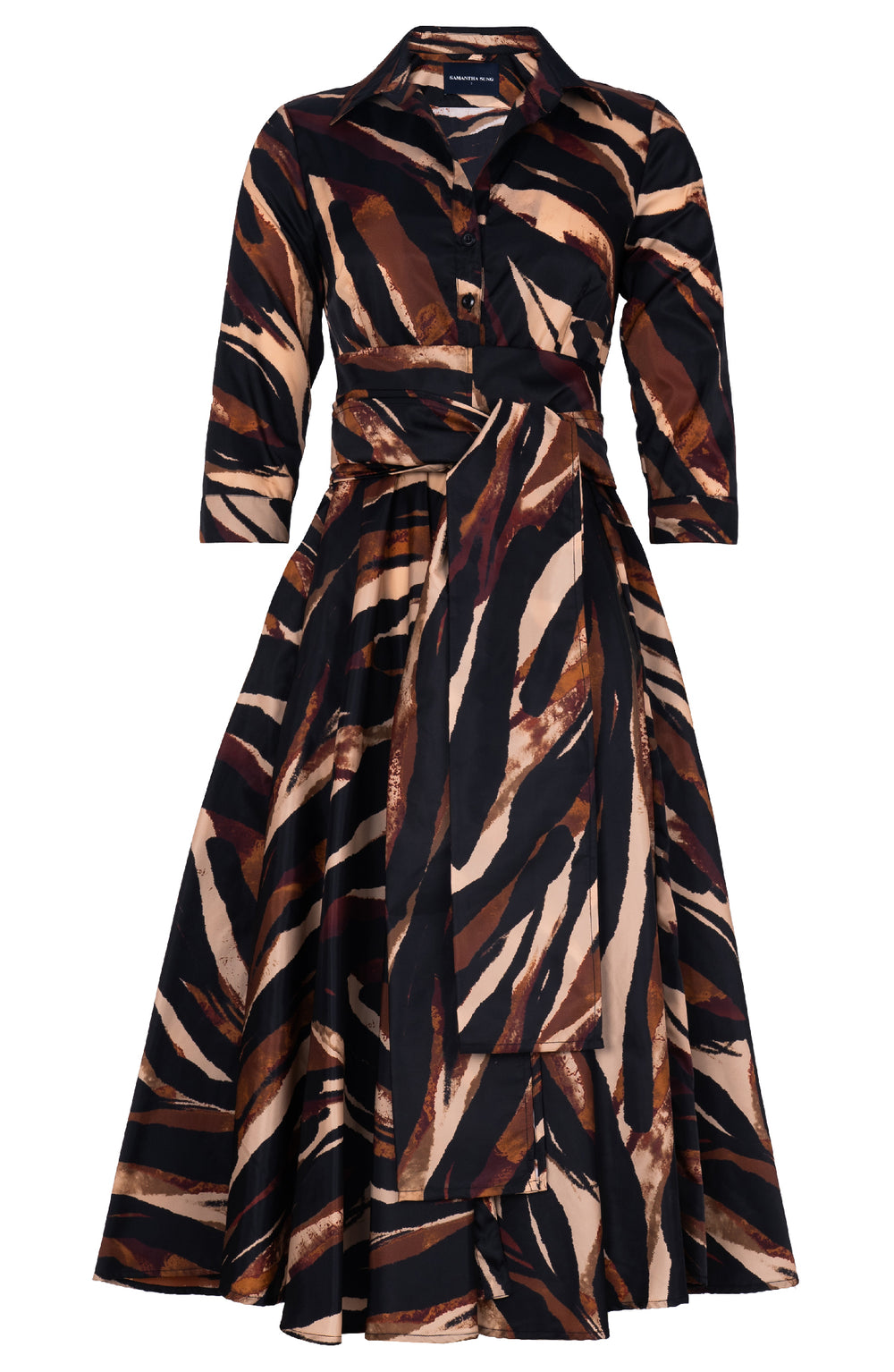 Aster Dress Shirt Collar 3/4 Sleeve Midi Length Poliamide Taffta (Multi Zebra Dark)