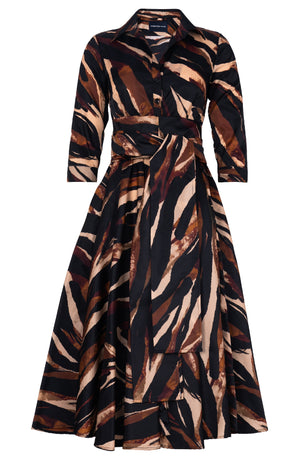 Aster Dress Shirt Collar 3/4 Sleeve Midi Length Poliamide Taffta (Multi Zebra Dark)
