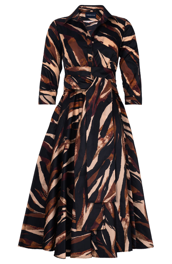 Aster Dress Shirt Collar 3/4 Sleeve Midi Length Poliamide Taffta (Multi Zebra Dark)