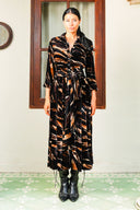 Audrey Dress #3 Shirt Collar 3/4 Sleeve Midi Plus Length Silk Velvet (Multi Zebra Dark)
