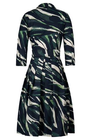 Audrey Dress #1 Shirt Collar 3/4 Sleeve Long Length Cotton Stretch (Multi Zebra Ivory)