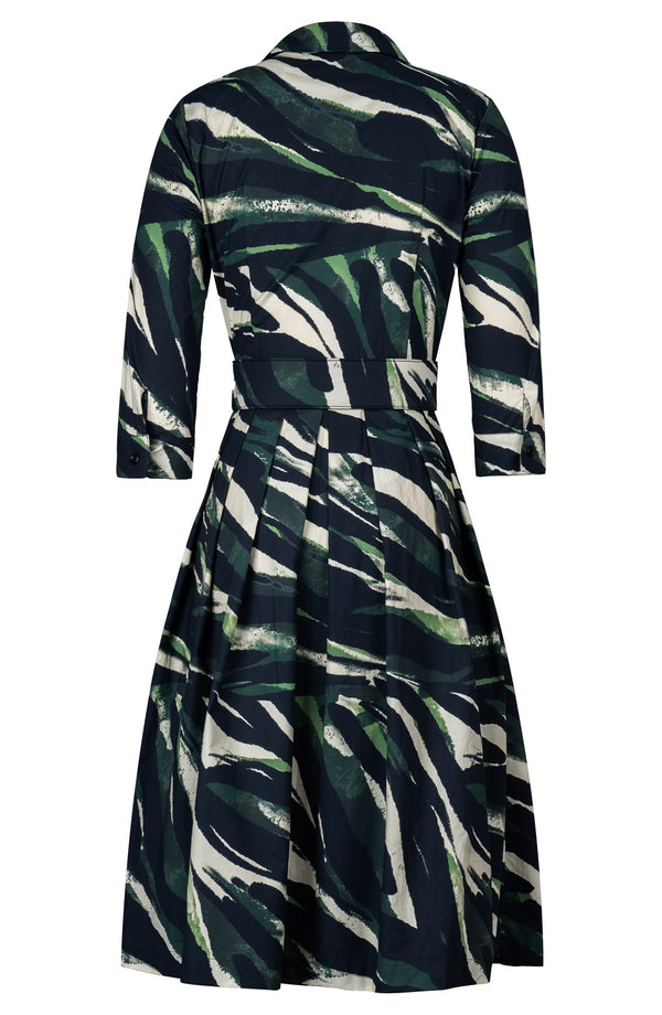 Audrey Dress #1 Shirt Collar 3/4 Sleeve Long Length Cotton Stretch (Multi Zebra Ivory)