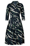Audrey Dress #1 Shirt Collar 3/4 Sleeve Long Length Cotton Stretch (Multi Zebra Ivory)
