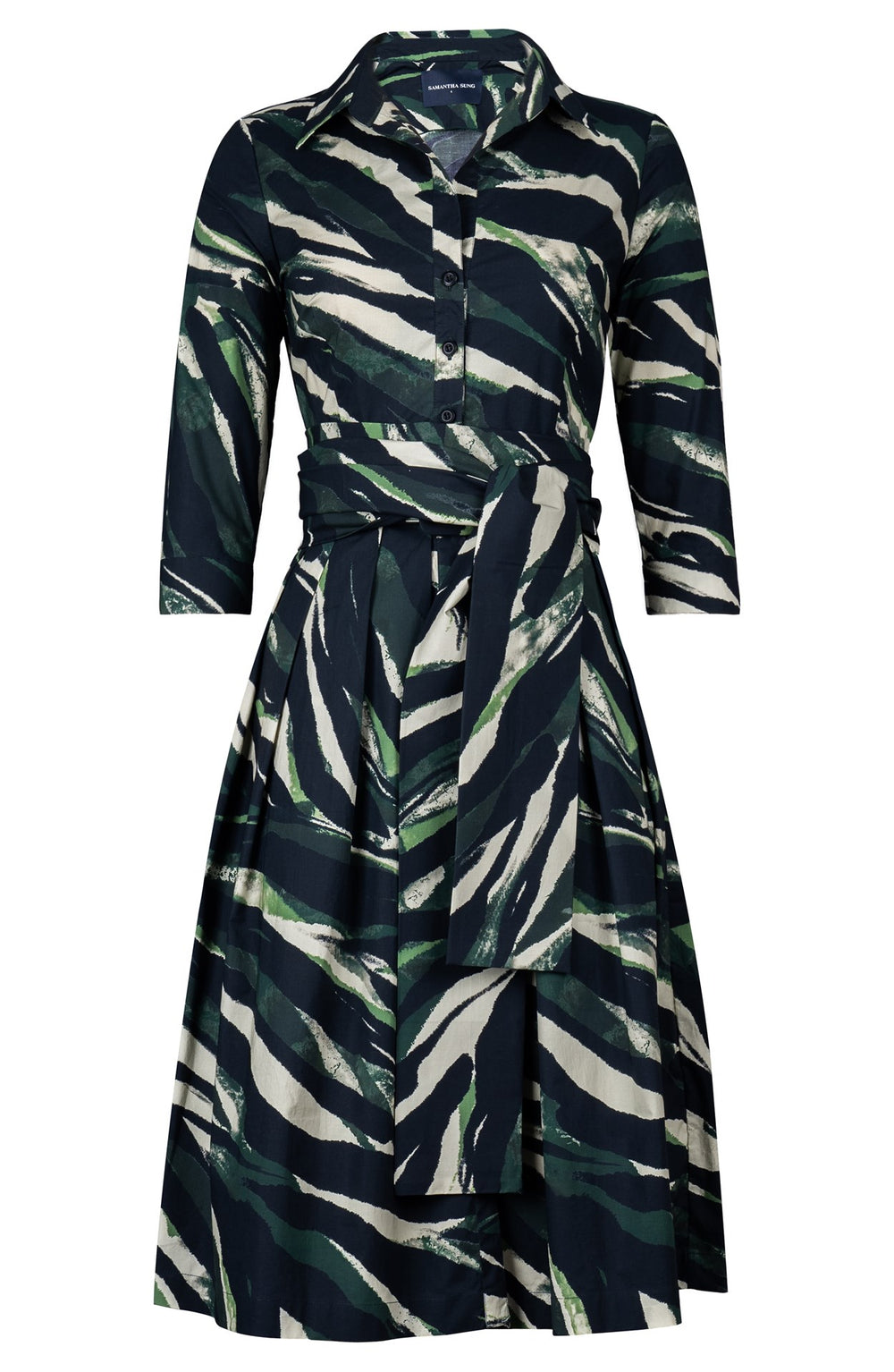 Audrey Dress #1 Shirt Collar 3/4 Sleeve Long Length Cotton Stretch (Multi Zebra Ivory)