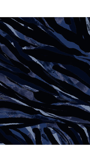 Audrey Dress #3 Shirt Collar 3/4 Sleeve Midi Plus Length Silk Velvet (Multi Zebra Dark)