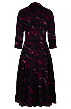 Patricia Dress Shirt Collar 3/4 Sleeve Long +3 Length Wool (Multi Zebra Dark) - Dark Plum