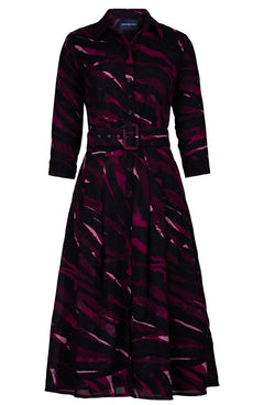 Patricia Dress Shirt Collar 3/4 Sleeve Long +3 Length Wool (Multi Zebra Dark) - Dark Plum