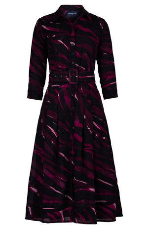 Patricia Dress Shirt Collar 3/4 Sleeve Long +3 Length Wool (Multi Zebra Dark) - Dark Plum