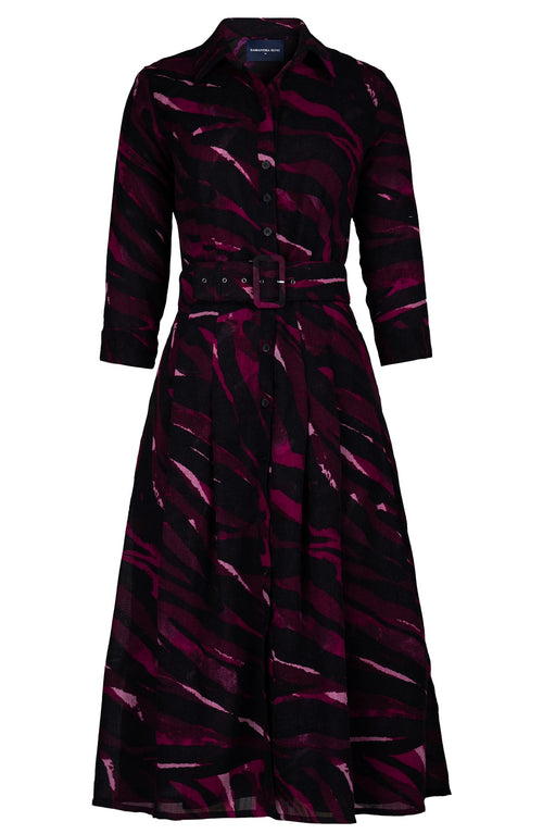 Patricia Dress Shirt Collar 3/4 Sleeve Long +3 Length Wool (Multi Zebra Dark) - Dark Plum
