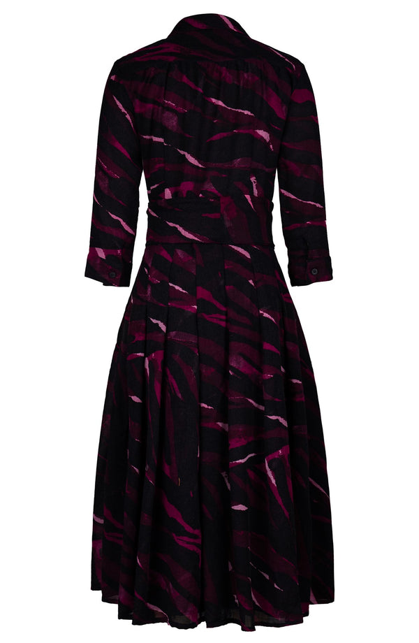 Patricia Dress Shirt Collar 3/4 Sleeve Long +3 Length Wool (Multi Zebra Dark) - Dark Plum