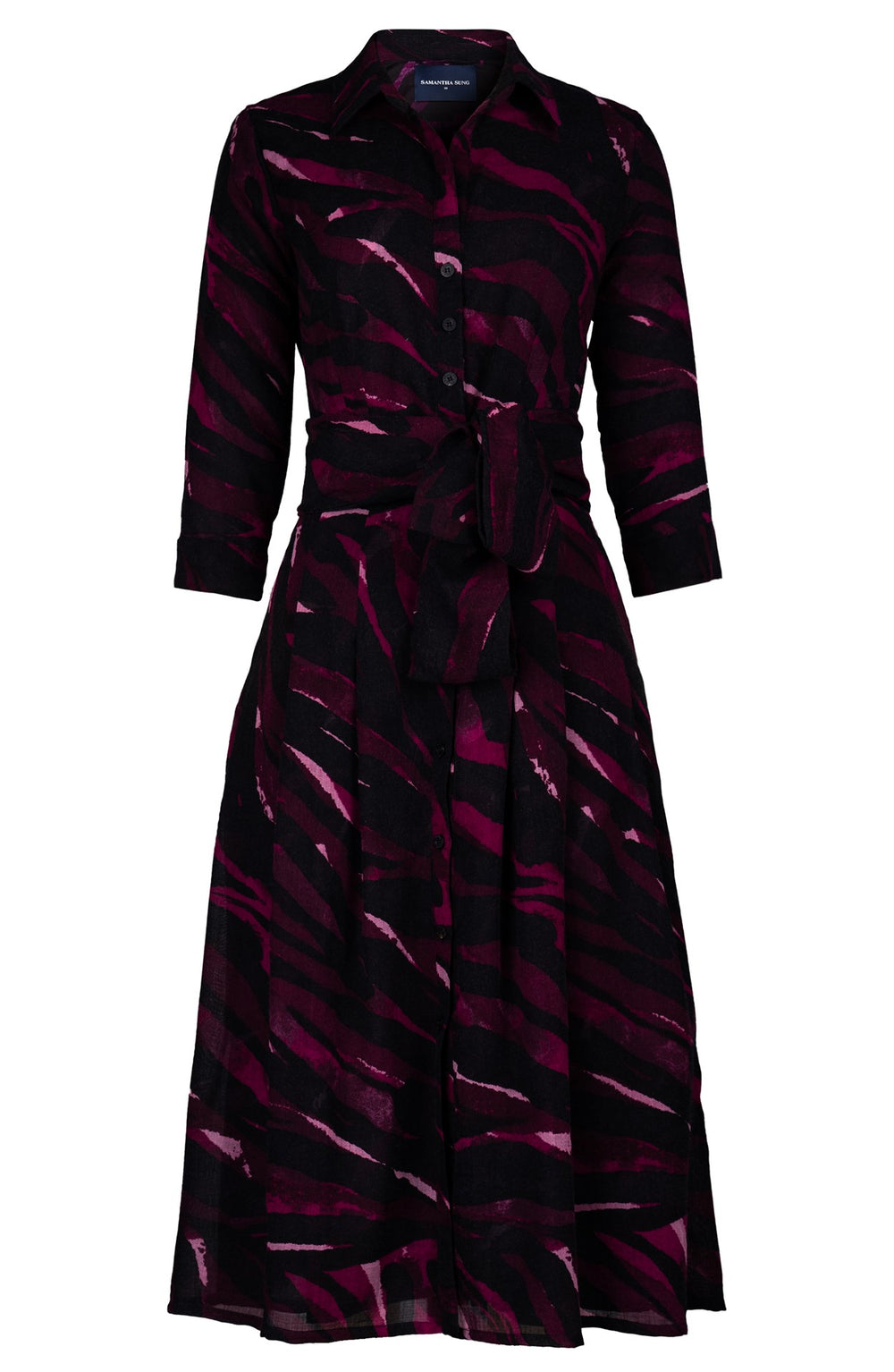 Patricia Dress Shirt Collar 3/4 Sleeve Long +3 Length Wool (Multi Zebra Dark) - Dark Plum