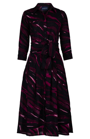 Patricia Dress Shirt Collar 3/4 Sleeve Long +3 Length Wool (Multi Zebra Dark) - Dark Plum