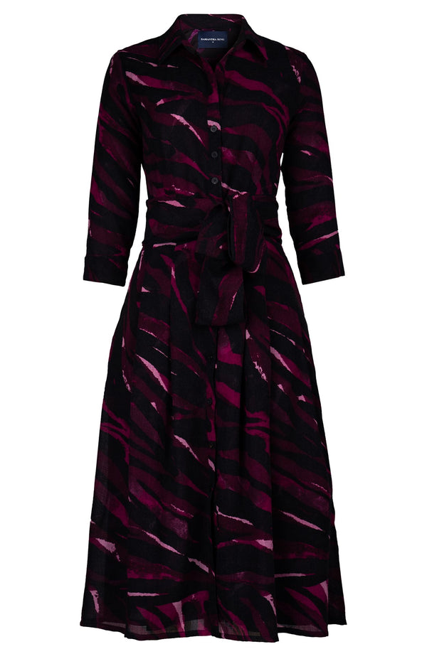 Patricia Dress Shirt Collar 3/4 Sleeve Long +3 Length Wool (Multi Zebra Dark) - Dark Plum