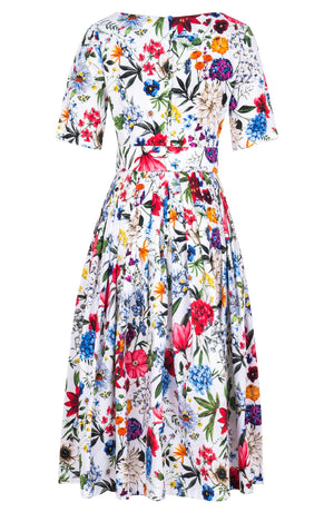 Florance Dress Boat Neck 1/2 Sleeve Midi Length Cotton Stretch (Multicolor Botanic)