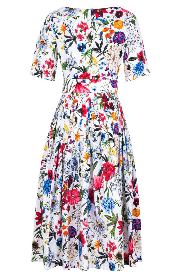 Florance Dress Boat Neck 1/2 Sleeve Midi Length Cotton Stretch (Multicolor Botanic)