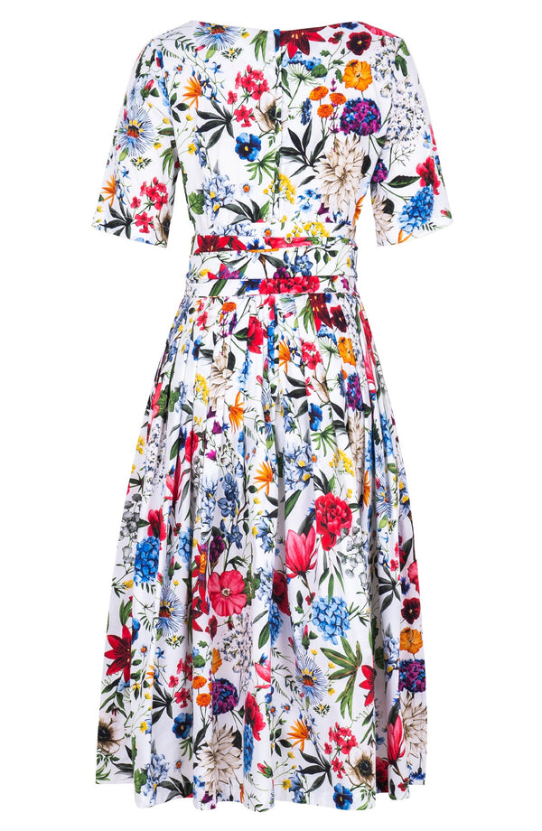 Florance Dress Boat Neck 1/2 Sleeve Midi Length Cotton Stretch (Multicolor Botanic)