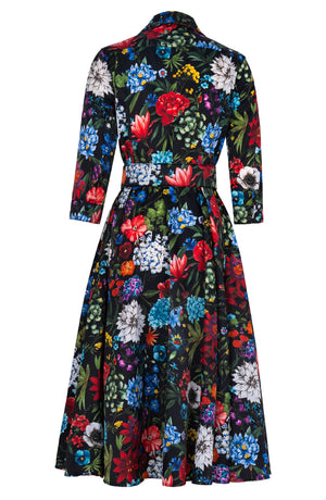 Avenue Dress Shirt Collar 3/4 Sleeve Midi Length Poliamide Taffta (Multicolor Botanic)