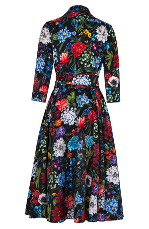 Avenue Dress Shirt Collar 3/4 Sleeve Midi Length Poliamide Taffta (Multicolor Botanic)