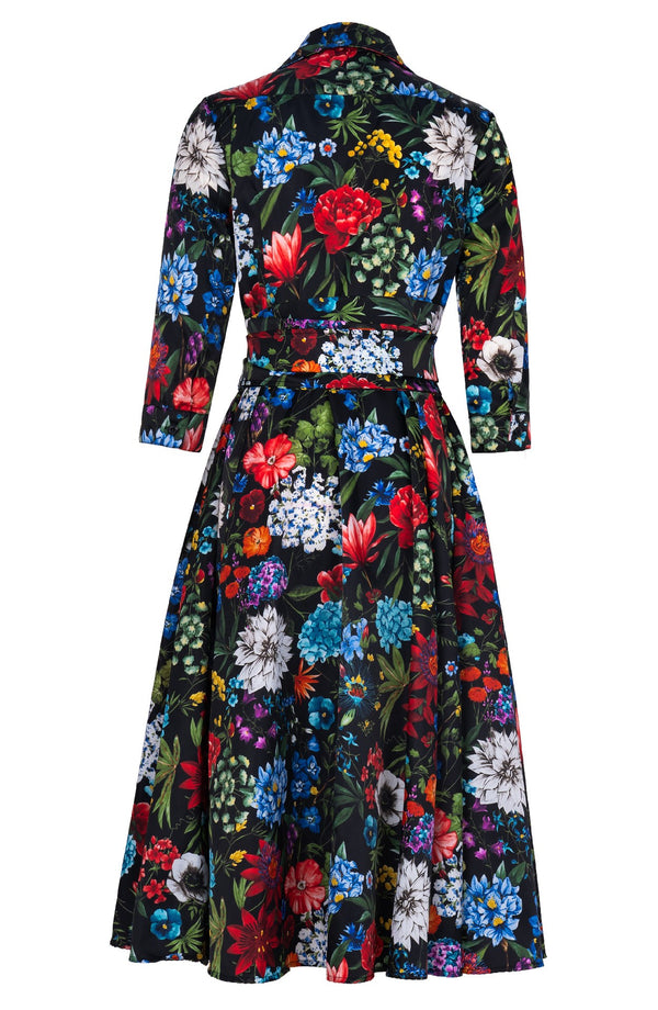 Avenue Dress Shirt Collar 3/4 Sleeve Midi Length Poliamide Taffta (Multicolor Botanic)