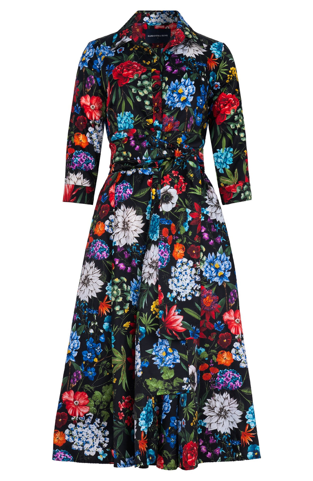 Avenue Dress Shirt Collar 3/4 Sleeve Midi Length Poliamide Taffta (Multicolor Botanic)