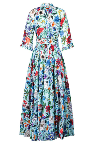 Eva Dress Crew Neck 3/4 Sleeve Maxi Length Ramie (Multicolor Botanic)