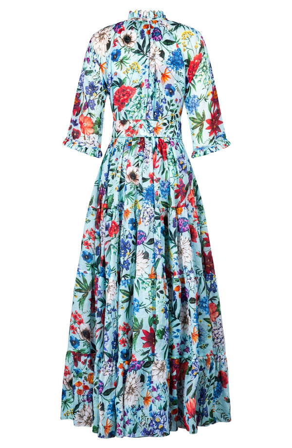 Eva Dress Crew Neck 3/4 Sleeve Maxi Length Ramie (Multicolor Botanic)