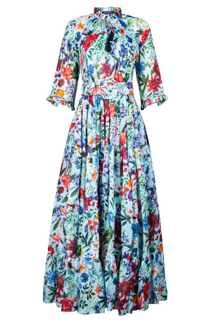 Eva Dress Crew Neck 3/4 Sleeve Maxi Length Ramie (Multicolor Botanic)