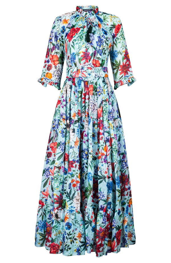 Eva Dress Crew Neck 3/4 Sleeve Maxi Length Ramie (Multicolor Botanic)