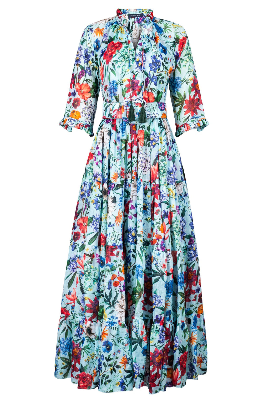 Eva Dress Crew Neck 3/4 Sleeve Maxi Length Ramie (Multicolor Botanic)