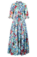 Eva Dress Crew Neck 3/4 Sleeve Maxi Length Ramie (Multicolor Botanic)