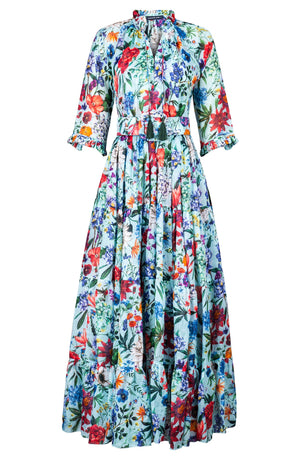 Eva Dress Crew Neck 3/4 Sleeve Maxi Length Ramie (Multicolor Botanic)