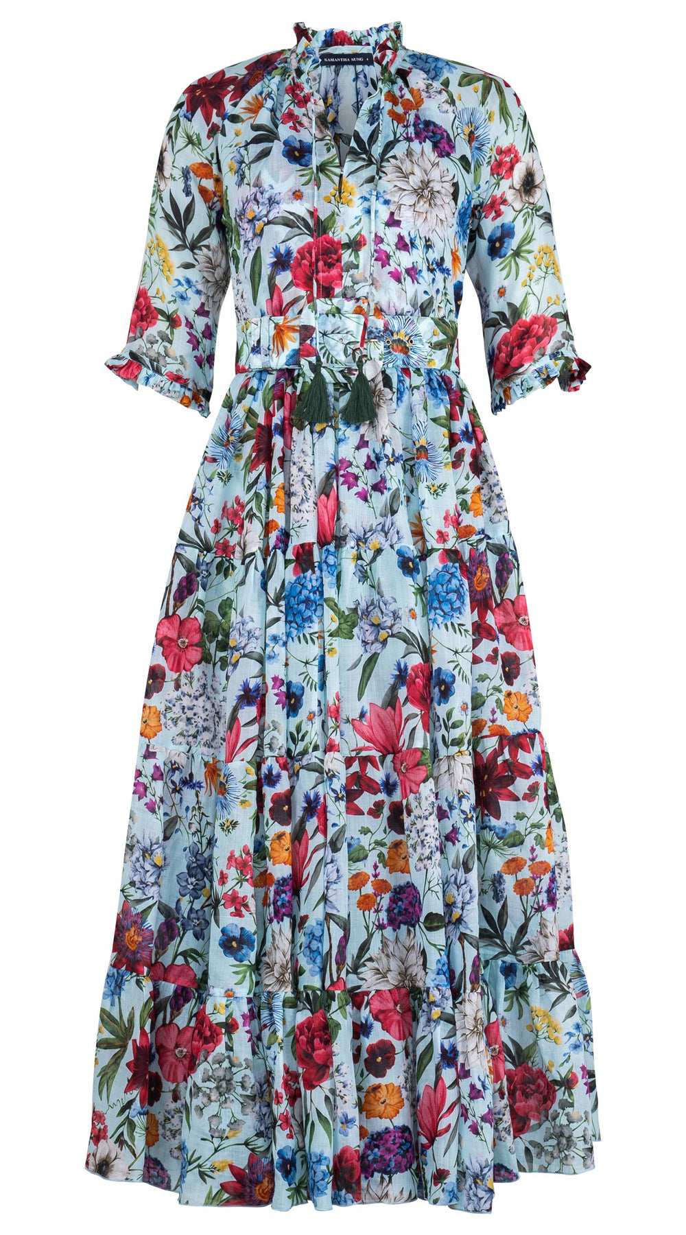 Eva Dress Crew Neck 3/4 Sleeve Maxi Length Ramie (Multicolor Botanic Small)