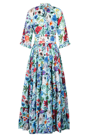 Eva Dress Crew Neck 3/4 Sleeve Maxi Length Ramie (Multicolor Botanic)