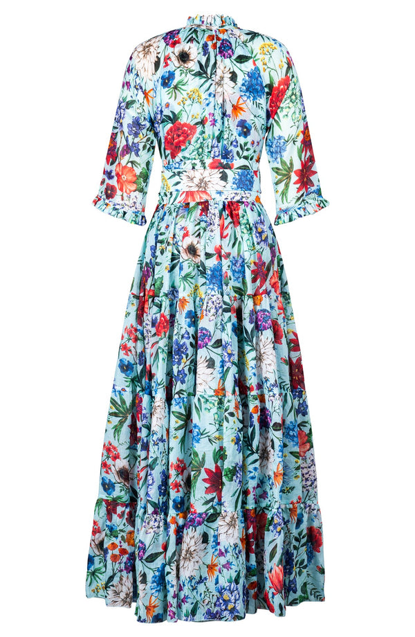 Eva Dress Crew Neck 3/4 Sleeve Maxi Length Ramie (Multicolor Botanic)
