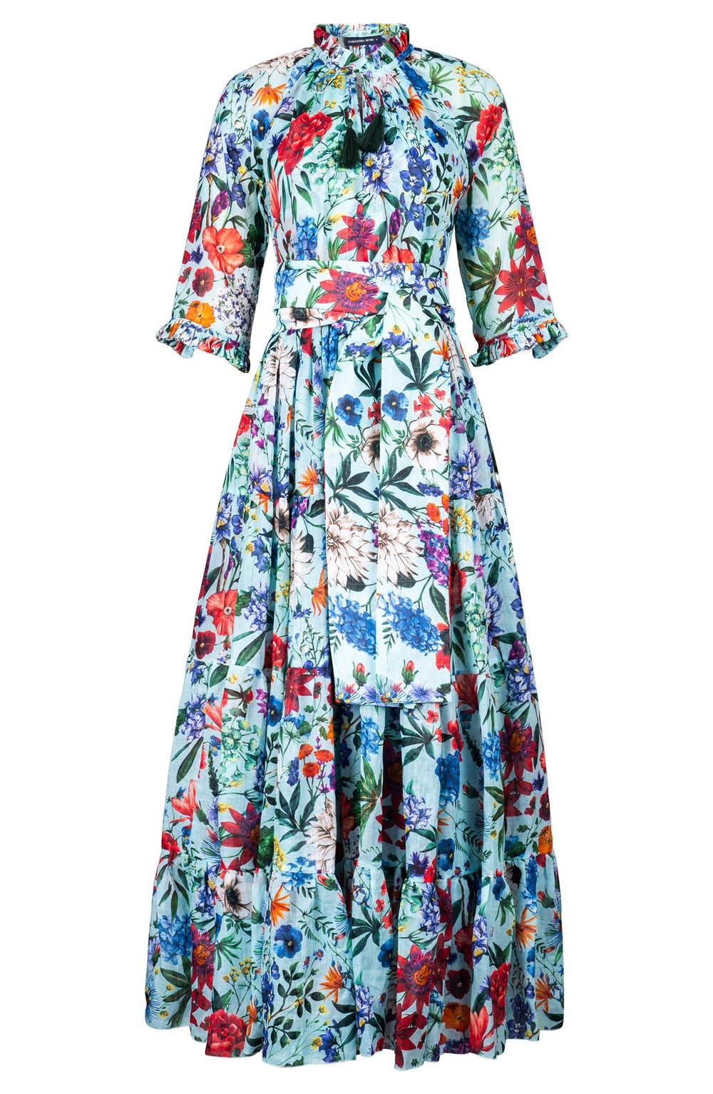 Eva Dress Crew Neck 3/4 Sleeve Maxi Length Ramie (Multicolor Botanic)