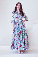 Eva Dress Crew Neck 3/4 Sleeve Maxi Length Cotton Musola (Multicolor Botanic Small)