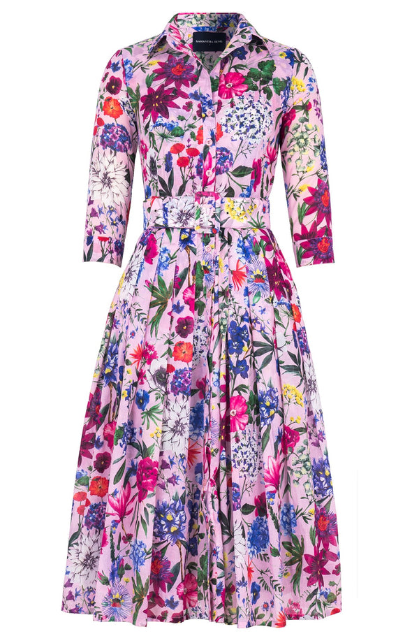 Audrey Dress #4 Shirt Collar 3/4 Sleeve Midi Length Cotton Musola (Multicolor Botanic)