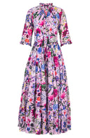 Eva Dress Crew Neck 3/4 Sleeve Maxi Length Cotton Musola (Multicolor Botanic)