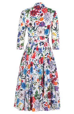 Aster Dress Shirt Collar 3/4 Sleeve Midi Length Cotton Musola (Multicolor Botanic)