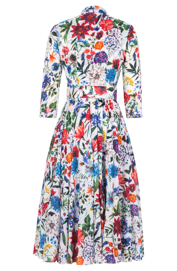 Aster Dress Shirt Collar 3/4 Sleeve Midi Length Cotton Musola (Multicolor Botanic)