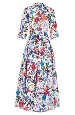 Eva Dress Crew Neck 3/4 Sleeve Maxi Length Cotton Musola (Multicolor Botanic)