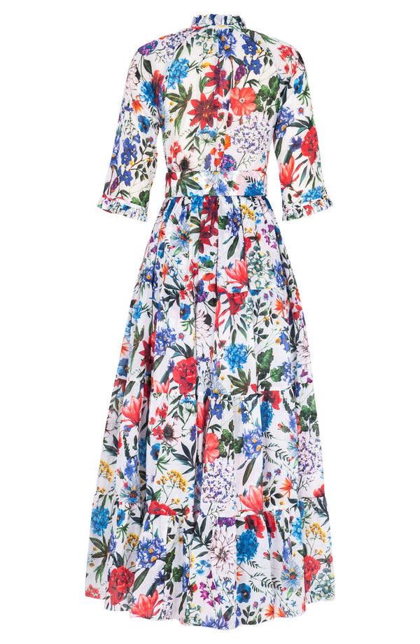 Eva Dress Crew Neck 3/4 Sleeve Maxi Length Cotton Musola (Multicolor Botanic)