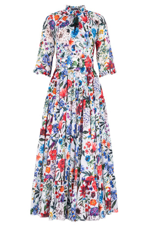 Eva Dress Crew Neck 3/4 Sleeve Maxi Length Cotton Musola (Multicolor Botanic)