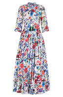 Eva Dress Crew Neck 3/4 Sleeve Maxi Length Cotton Musola (Multicolor Botanic)