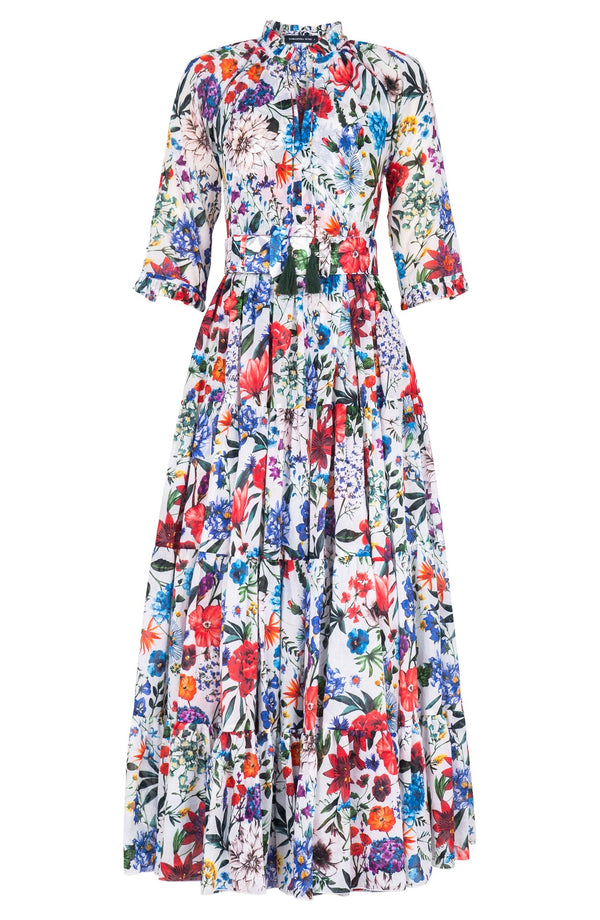 Eva Dress Crew Neck 3/4 Sleeve Maxi Length Cotton Musola (Multicolor Botanic)