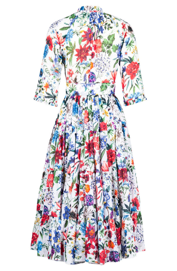 Eva Dress Crew Neck 3/4 Sleeve Midi Length Cotton Musola (Multicolor Botanic)