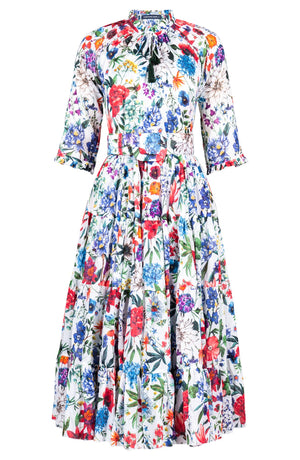 Eva Dress Crew Neck 3/4 Sleeve Midi Length Cotton Musola (Multicolor Botanic)