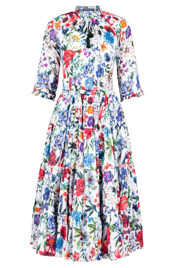 Eva Dress Crew Neck 3/4 Sleeve Midi Length Cotton Musola (Multicolor Botanic)