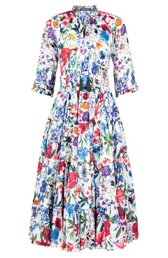 Eva Dress Crew Neck 3/4 Sleeve Midi Length Cotton Musola (Multicolor Botanic)